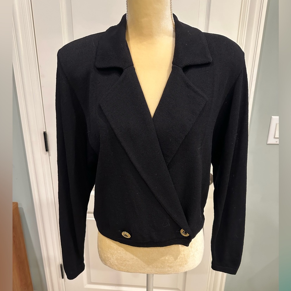 Women's St John Black Knit Double-Breasted Jacket